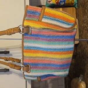 Rosetti| Womens Bright Multi-Color Crochet Type Shoulder Purse/ Bag Boho Sz.L